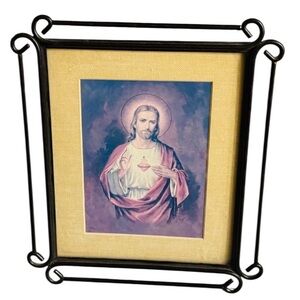 Vintage iron frame print Sacred Heart of Jesus Easter Christmas spiritual